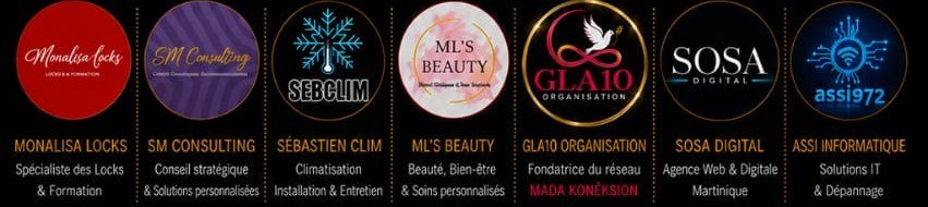 Les membres fondateurs : Monalisa Locks, SM Consulting, Sébastien Clim, ML's Beauty, GLA10 Organisation, SOSA Digital, Assi Informatique